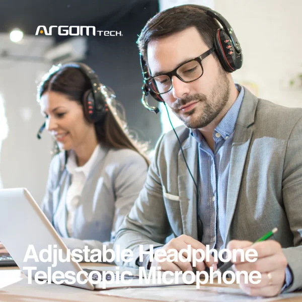 HEADSET ARGOM ARG-HS-0063 DYNAMIC STEREO CON MICROFONO NEGRO-ROJO USB 2.0 - Image 3