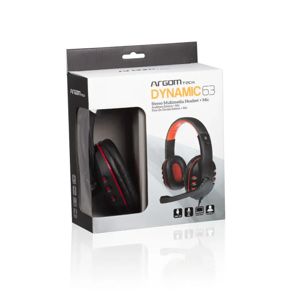 HEADSET ARGOM ARG-HS-0063 DYNAMIC STEREO CON MICROFONO NEGRO-ROJO USB 2.0 - Image 2